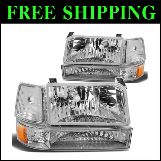 Chrome Amber Headlight Replacement for 92-96 F150/F250/F350/Bronco - Waterproof