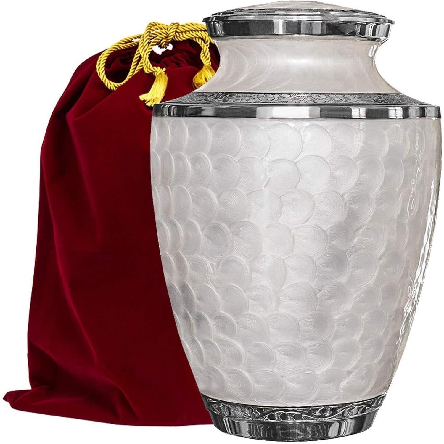 Large Decorative Burial Urn for Human Ashes - Opal Finish with Silver Lining