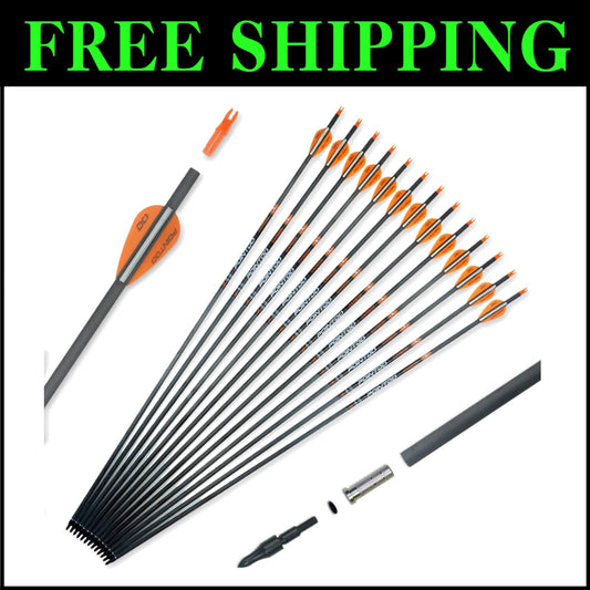 High-Performance Archery Carbon Arrows - 100% Materials, Includes Bonus Nocks