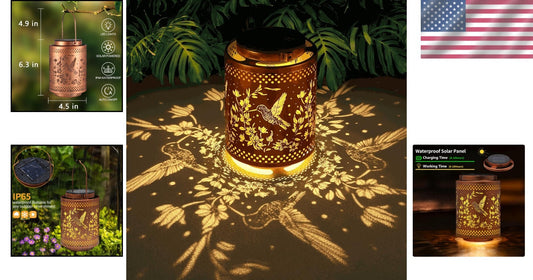 Elegant Solar Lantern with Hummingbird Patterns - Perfect for Gardens & Gifts