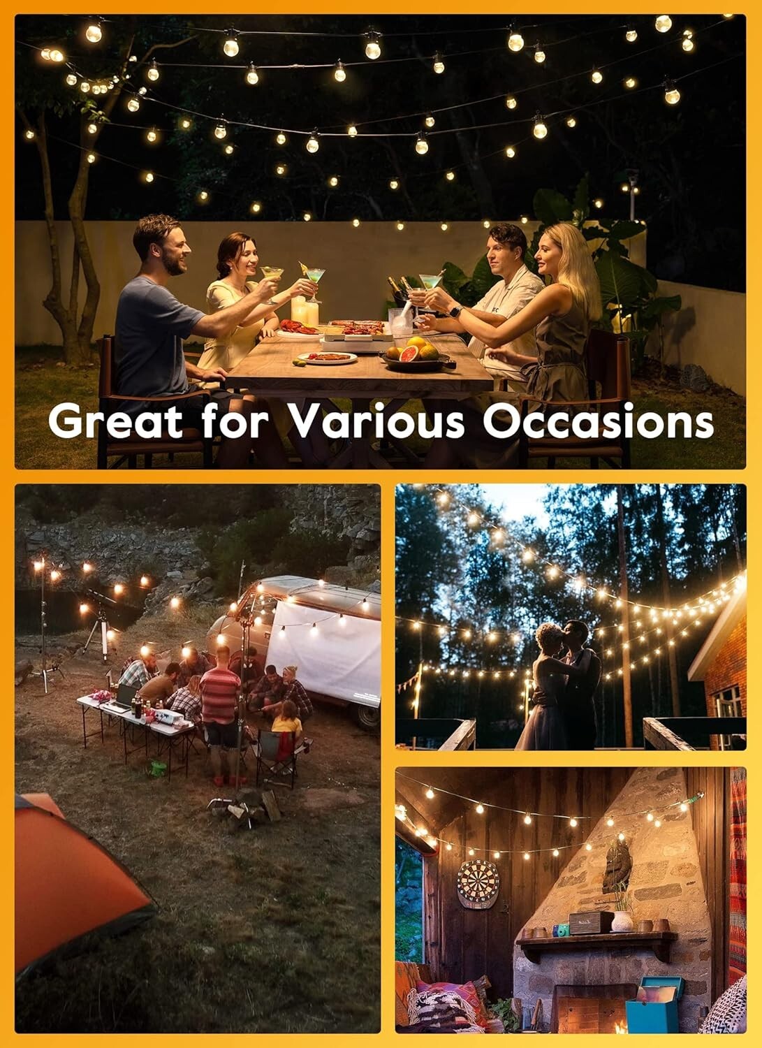 50FT Waterproof LED String Lights - 52 Shatterproof Bulbs for Outdoor Elegance