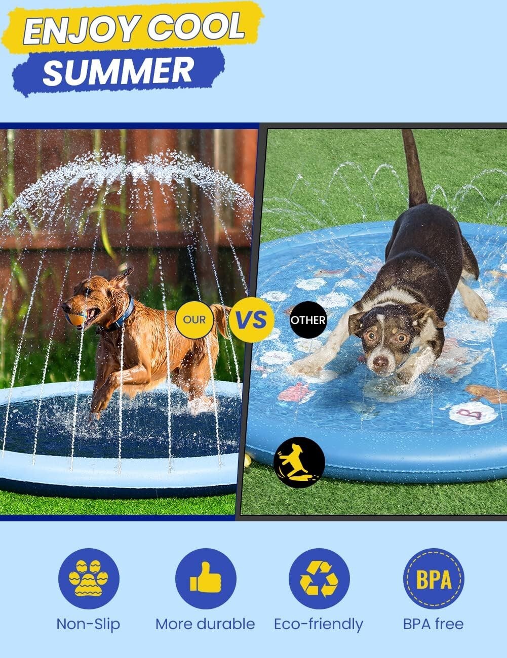 Extra Large 97-Inch Dog Splash Pad - Non-Slip Water Play for Kids & Pets