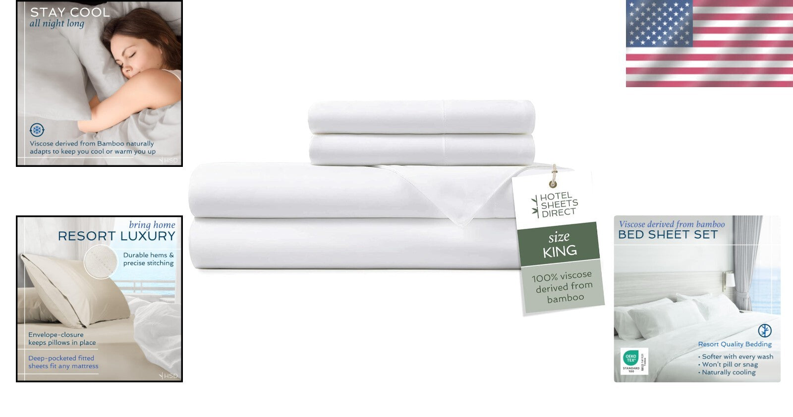 Deep Pocket King Size Bamboo Sheets - Cooling 4-Piece Bedding Set in White