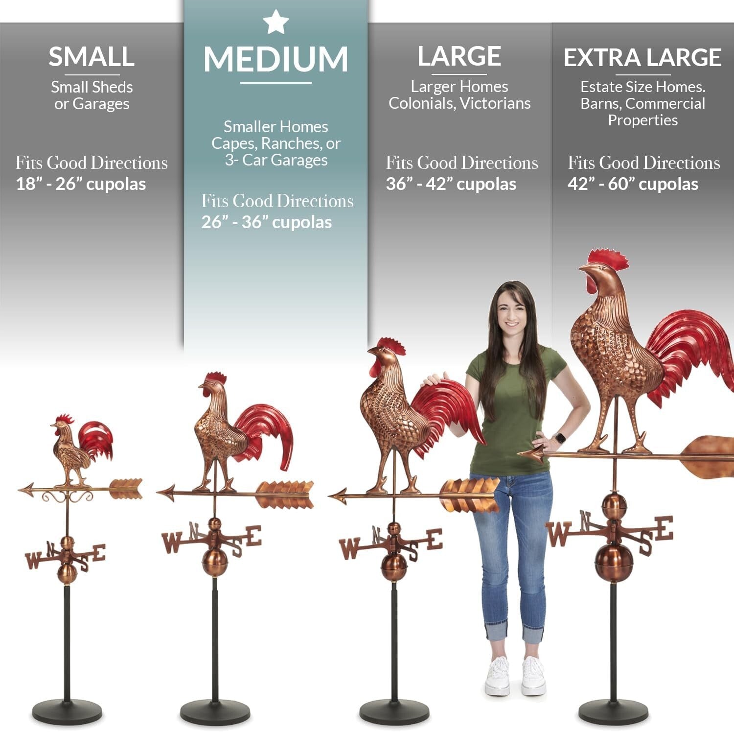 Durable Copper Weathervane in Red & Bronze Patina - Perfect for Small Roofs