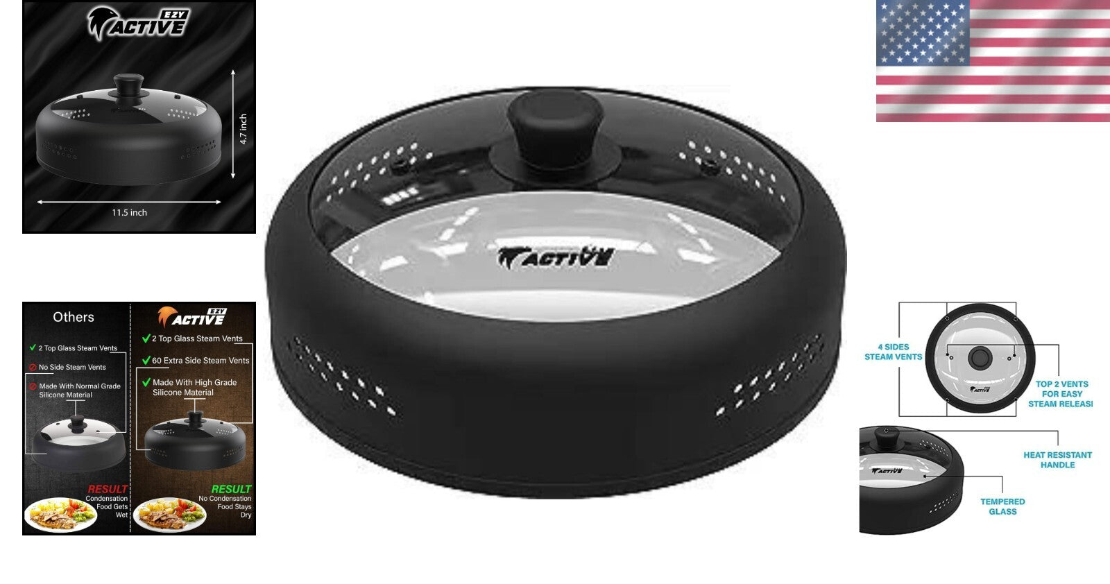 Dishwasher Safe 11.5'' Microwave Cover - Black Silicone Lid for Easy Cooking