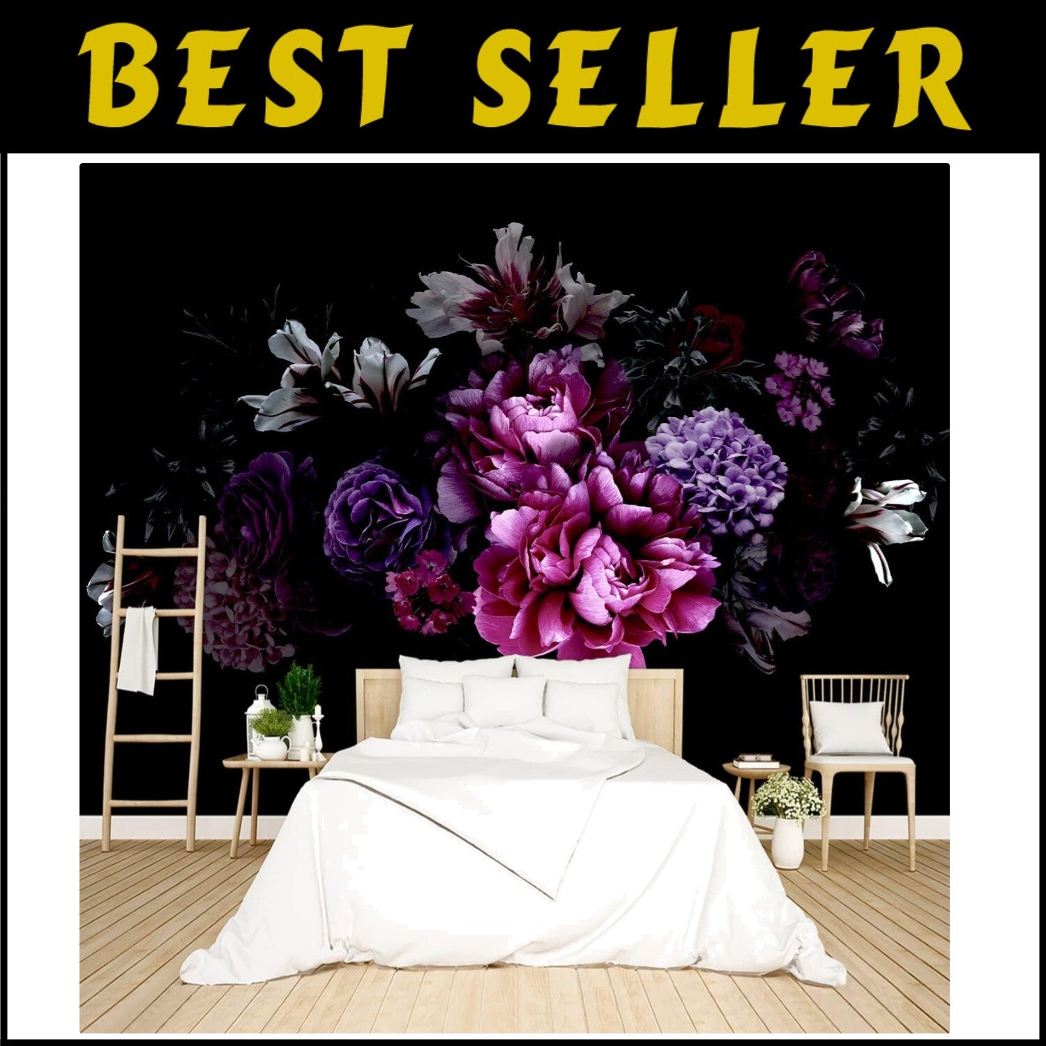 Water and Stain Resistant Floral Wall Mural - Large 183"x120" for Bedroom