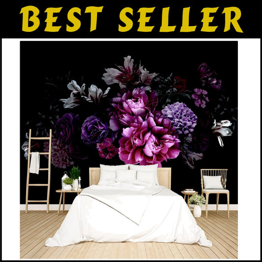 Water and Stain Resistant Floral Wall Mural - Large 183"x120" for Bedroom