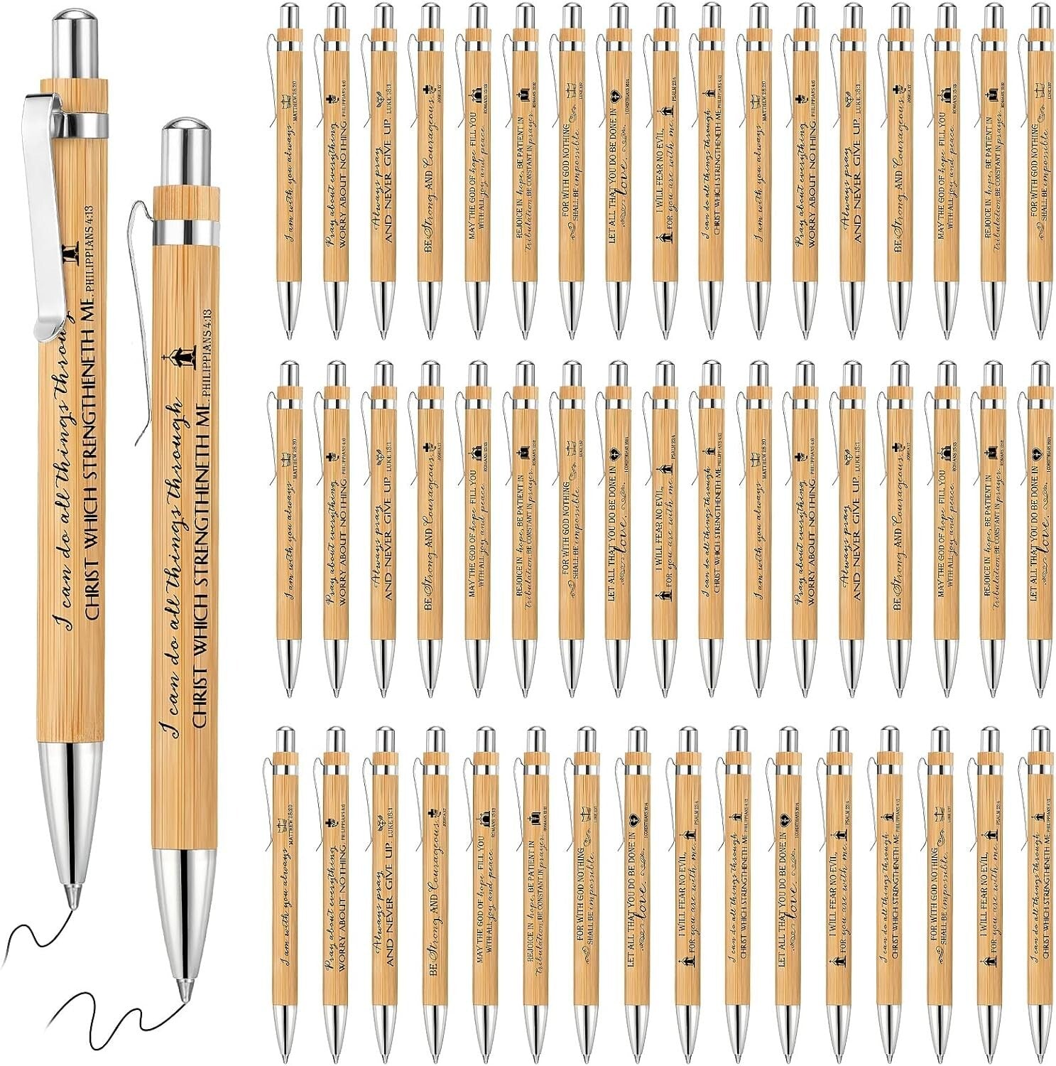Bulk 200 Bible Verse Retractable Bamboo Pens - Stylish Writing Gifts for All