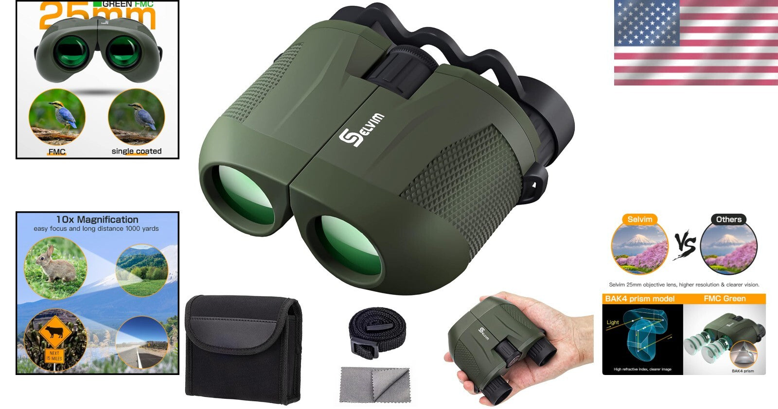 Lightweight 10x25 Binoculars for Kids & Adults - Ideal for Sports & Travel