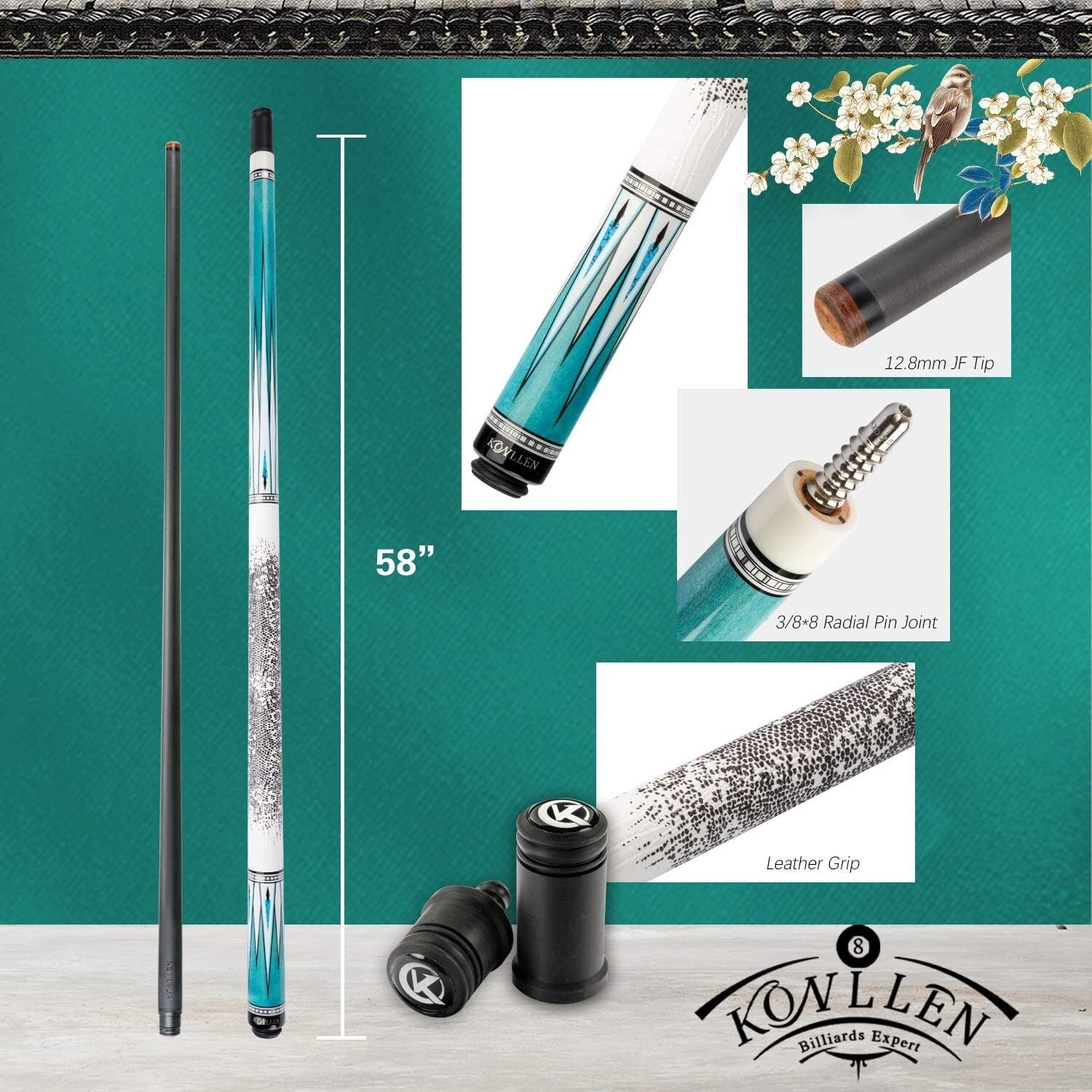 Customizable 58-Inch Carbon Fiber Pool Cue with Leather Grip - Ultra-Smooth Play