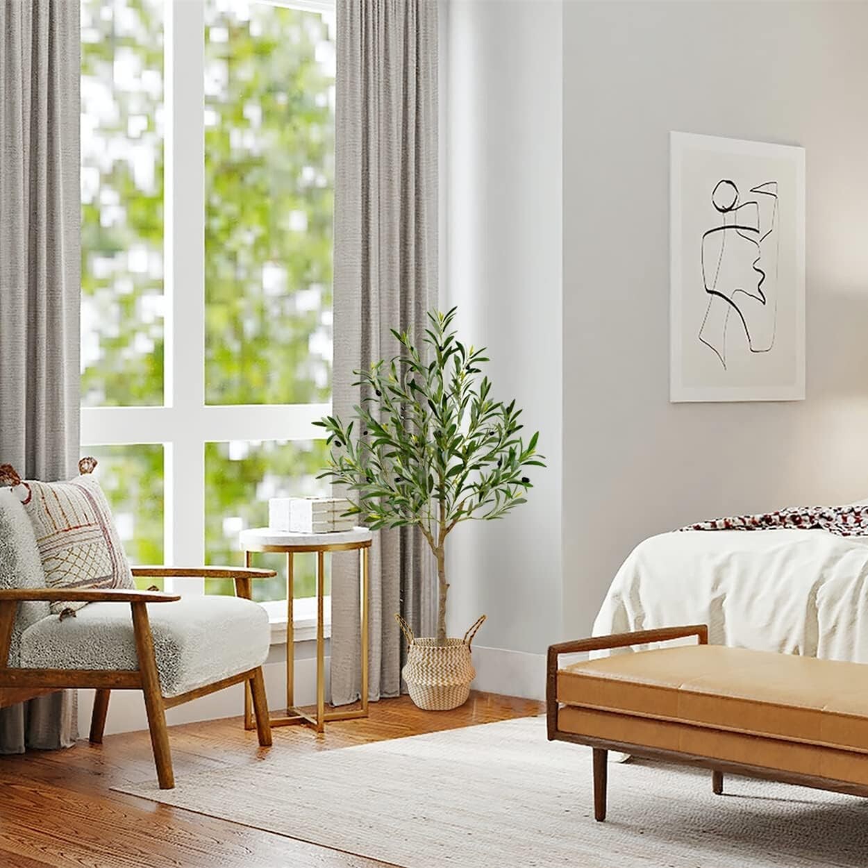 4ft Tall Artificial Olive Tree in Seagrass Basket - Perfect Indoor/Outdoor Decor