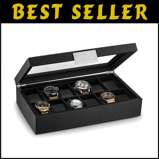 Sophisticated Men's Watch Box - 12 Slots for Luxury Timepieces in Black