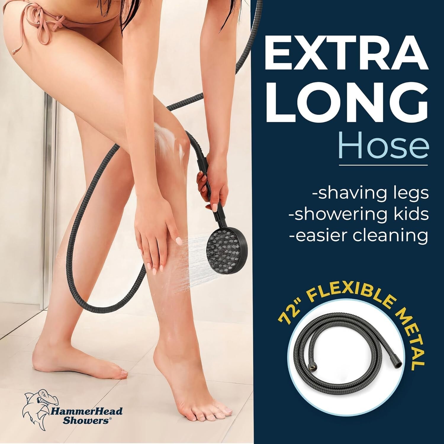 6ft Flexible Shower Hose with Matte Black Metal Shower Head - High Performance