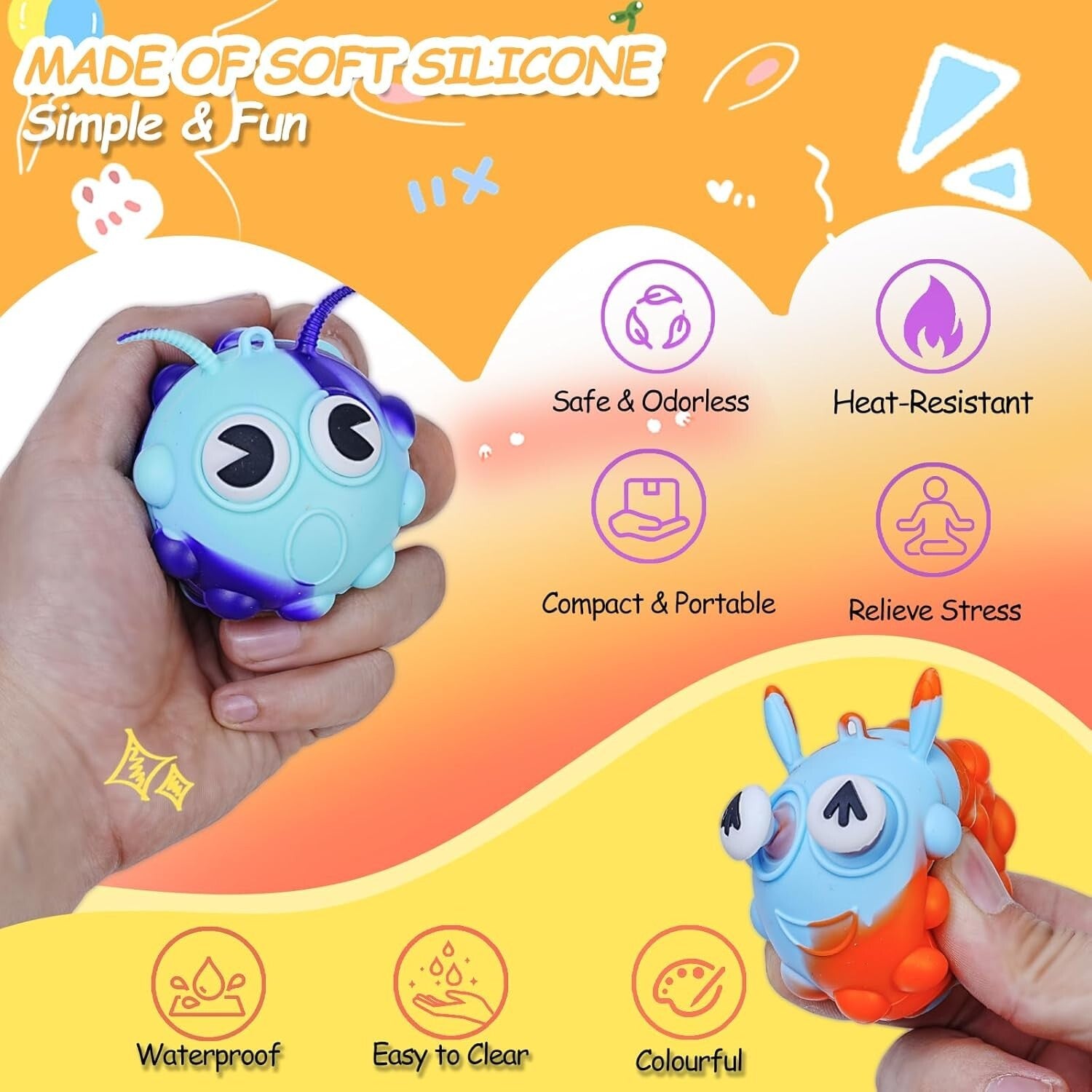 48 Pack Animal-Themed Pop Fidget Balls - Ideal Stress Relief Toys for All