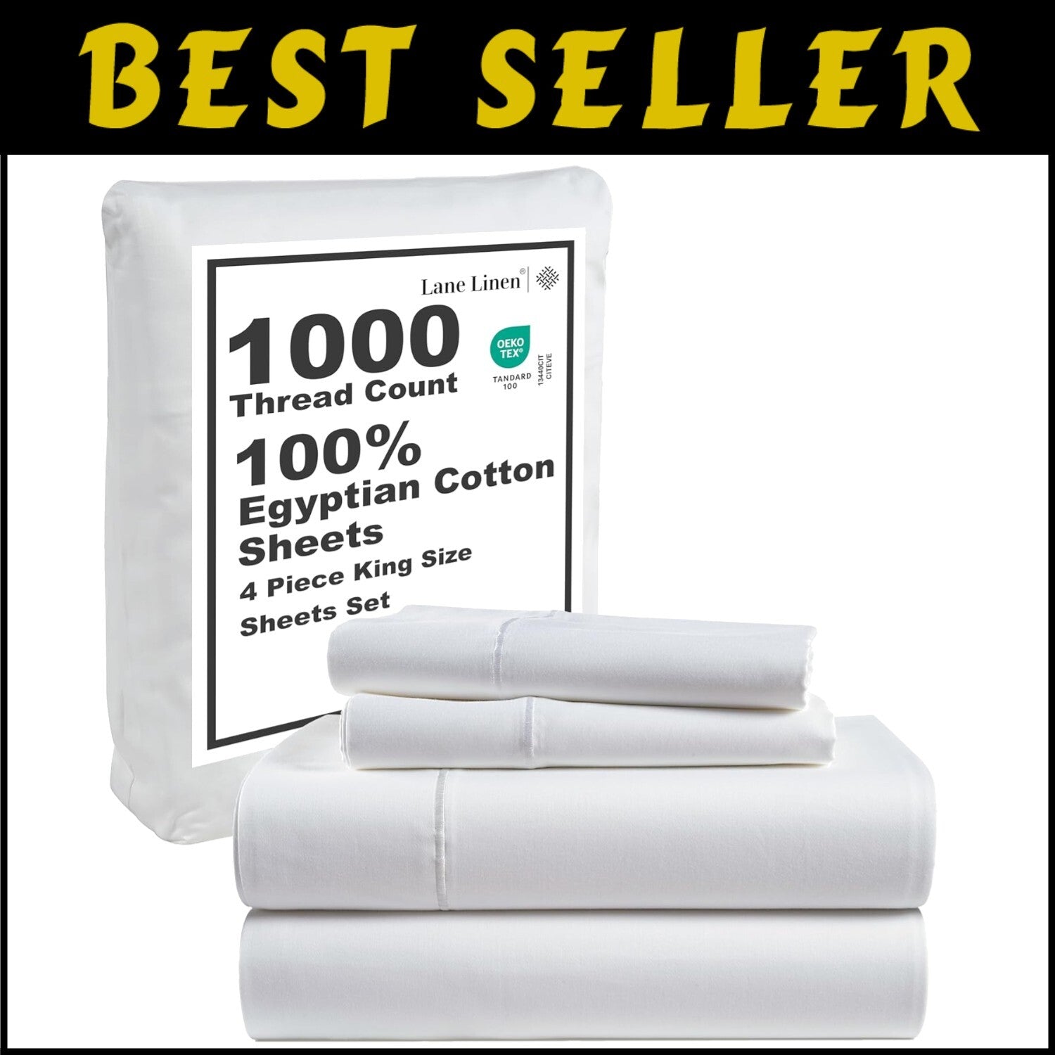 Breathable 1000 TC Egyptian Cotton King Sheets - Snow White, 16-Inch Deep Pocket