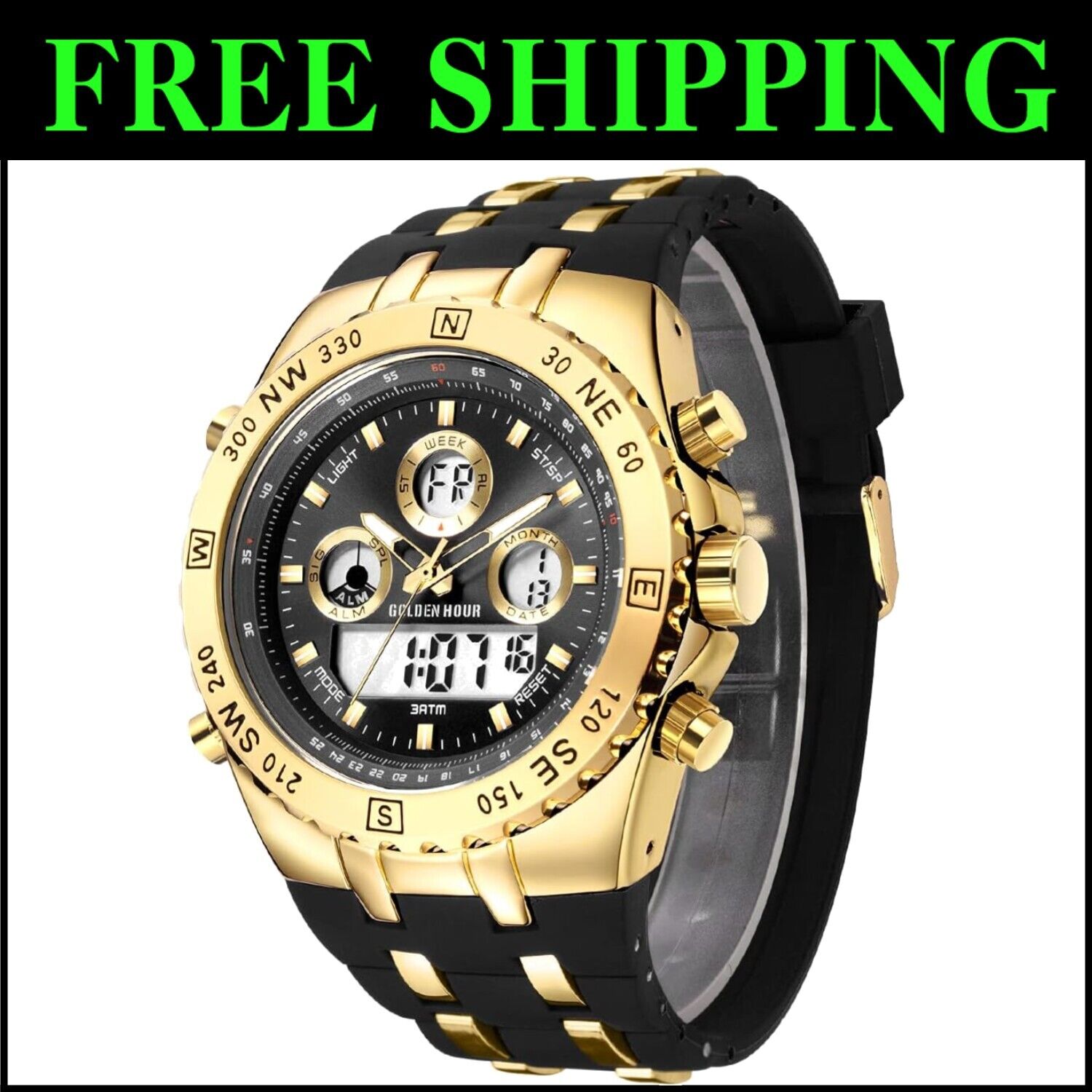 Multi-Functional Military Men's Watch - 3ATM Waterproof, Comfortable Rubber Band