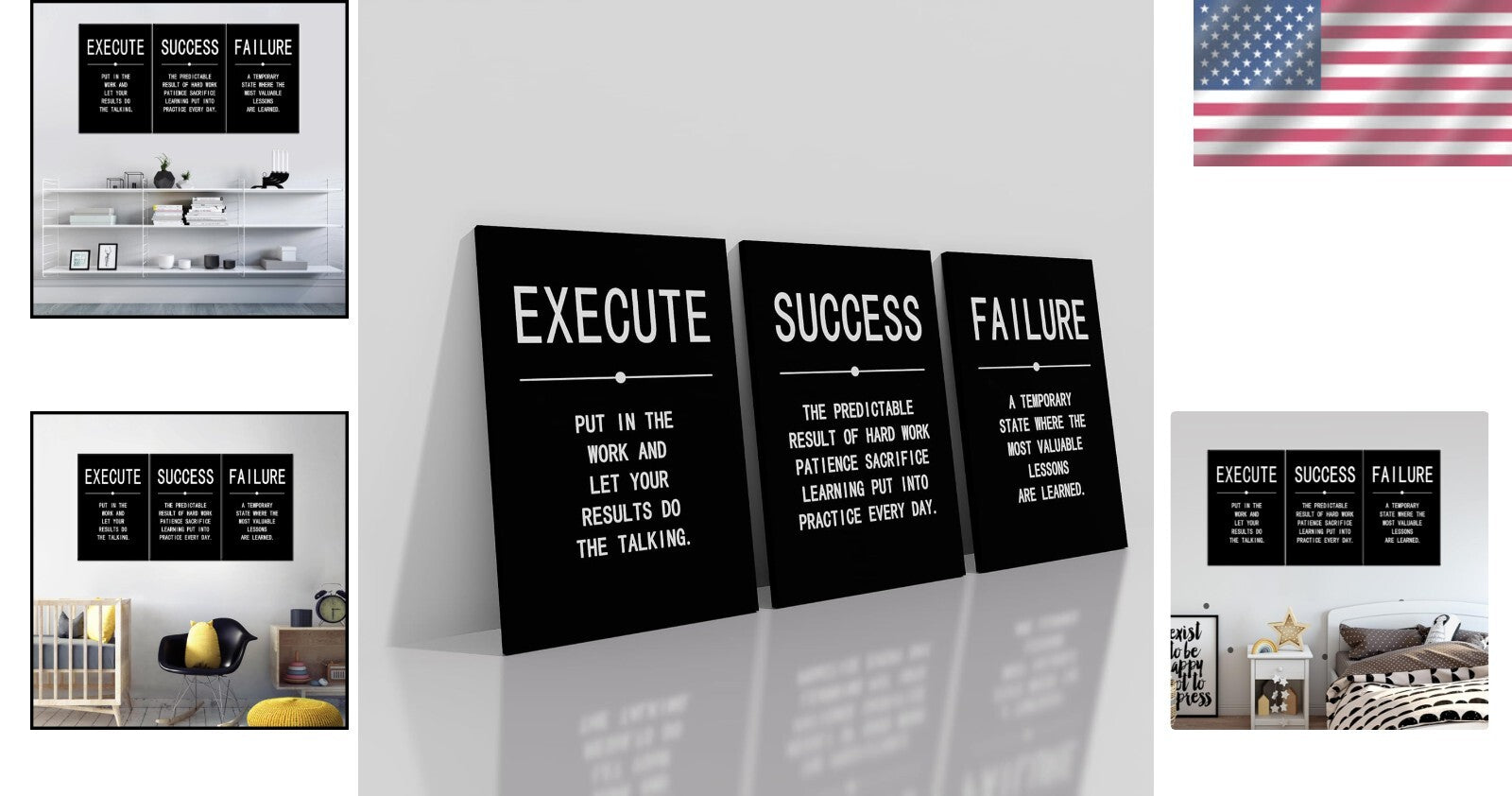 Gallery-Wrapped 3-Piece Canvas Inspirational Quotes for Motivating Home Décor