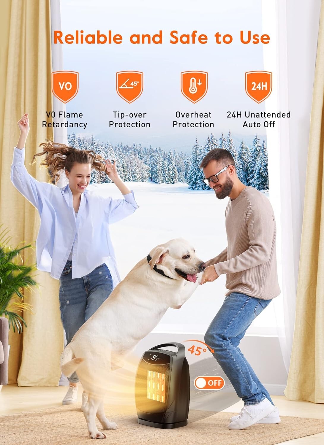 1500W/750W Portable Ceramic Space Heater with Adjustable Thermostat & Safety ...