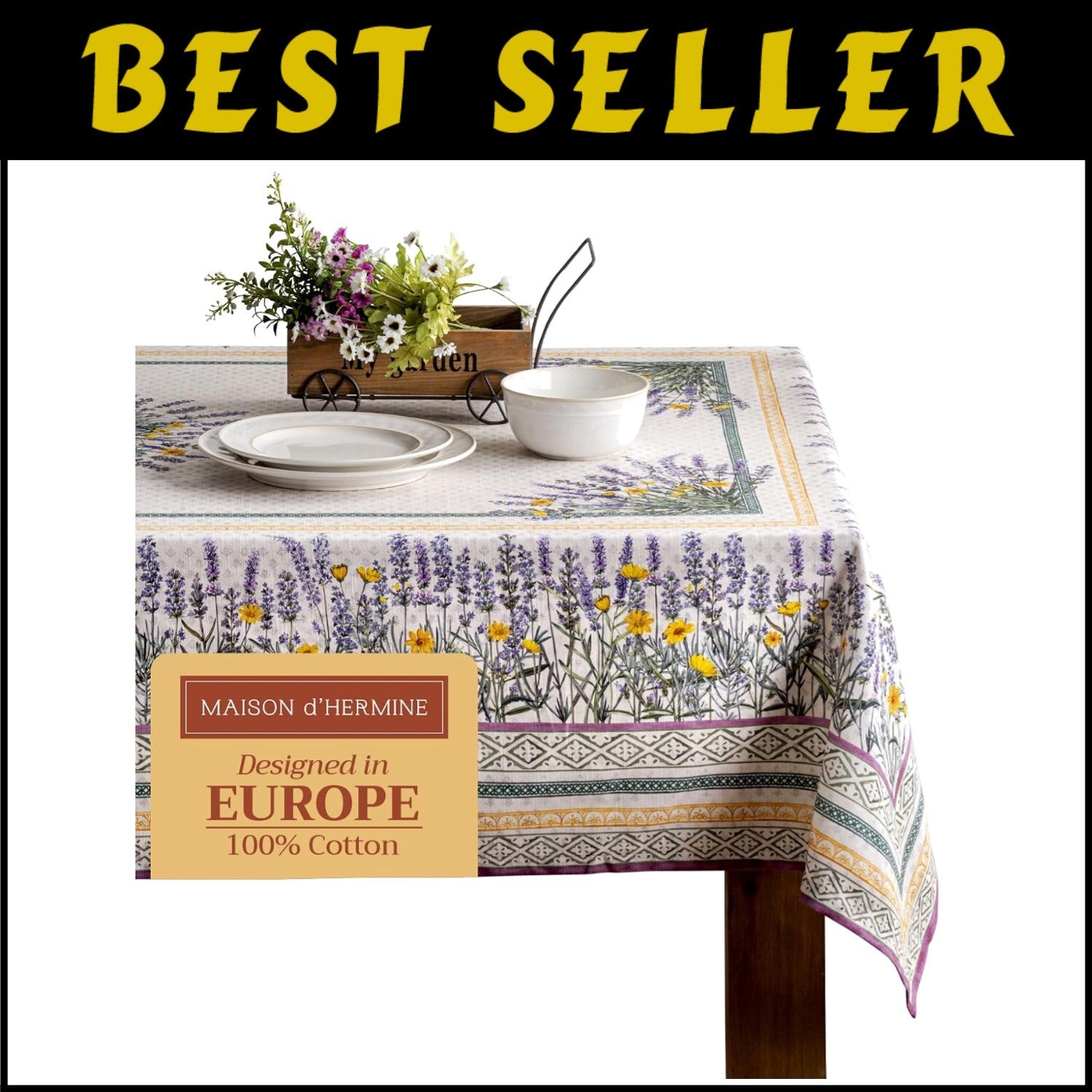 Durable Rectangular Tablecloth - Fanny Lavender 100% Cotton, Easy-Care 60" x 90"