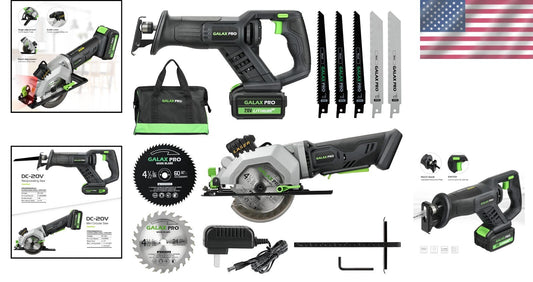 Cordless Circular & Reciprocating Saw Kit with Battery, Charger, 7 Blades & Bag