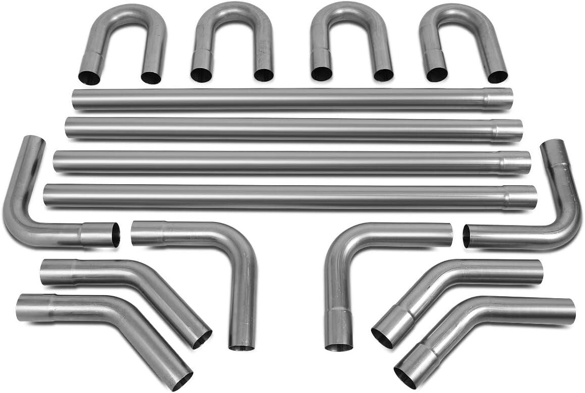 16-Piece 2.25-Inch OD Exhaust Kit with Polished Finish for Custom Installations