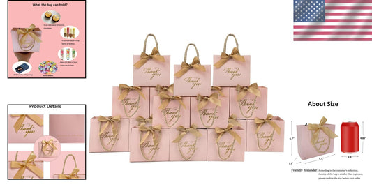 Mini Pink Gift Bags for Baby Showers & Weddings - 5.5x2.5x4.7 Inches - 100 Count