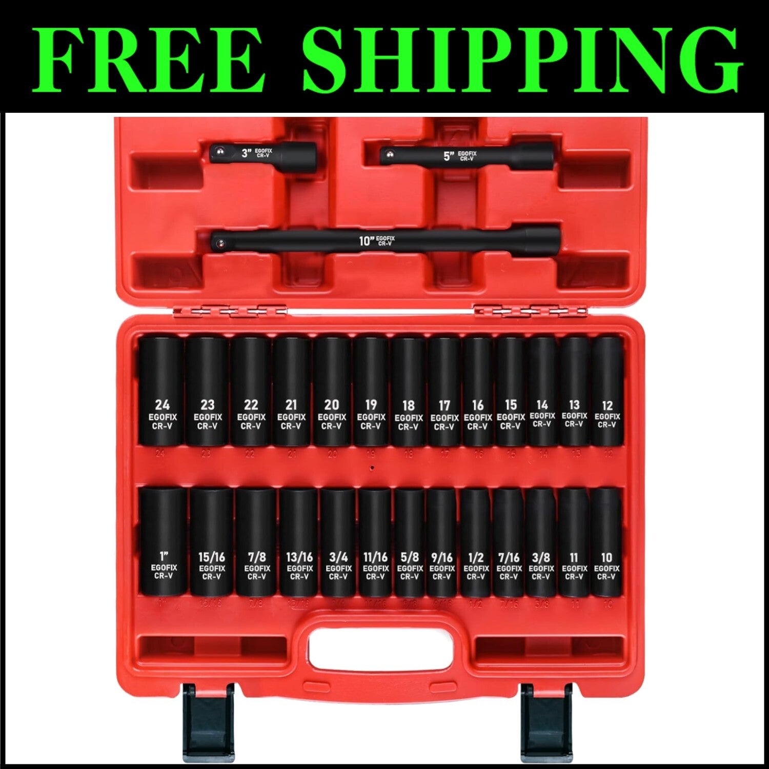 29-Piece Chrome Vanadium 1/2" Socket Set with Extensions for Home & Garage