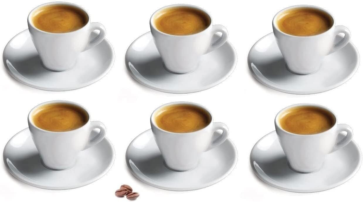Classic Italian White Porcelain Espresso Cups Set of 6, 2 oz. - Durable & Ele...