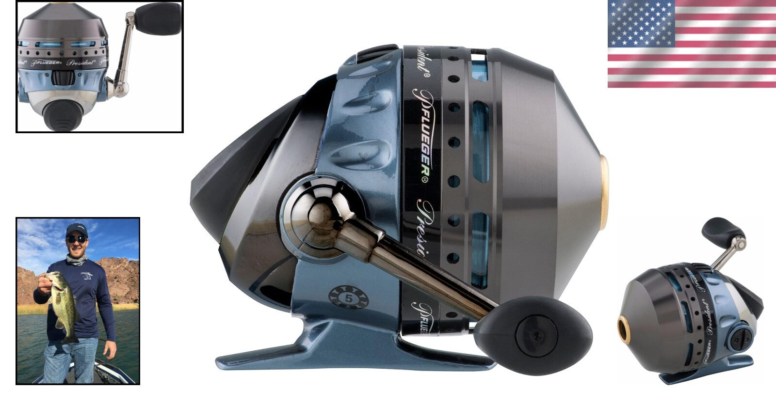 Ambidextrous President Fishing Reel, Size 10 Alu Spool, Smooth 3.8 Gear Ratio