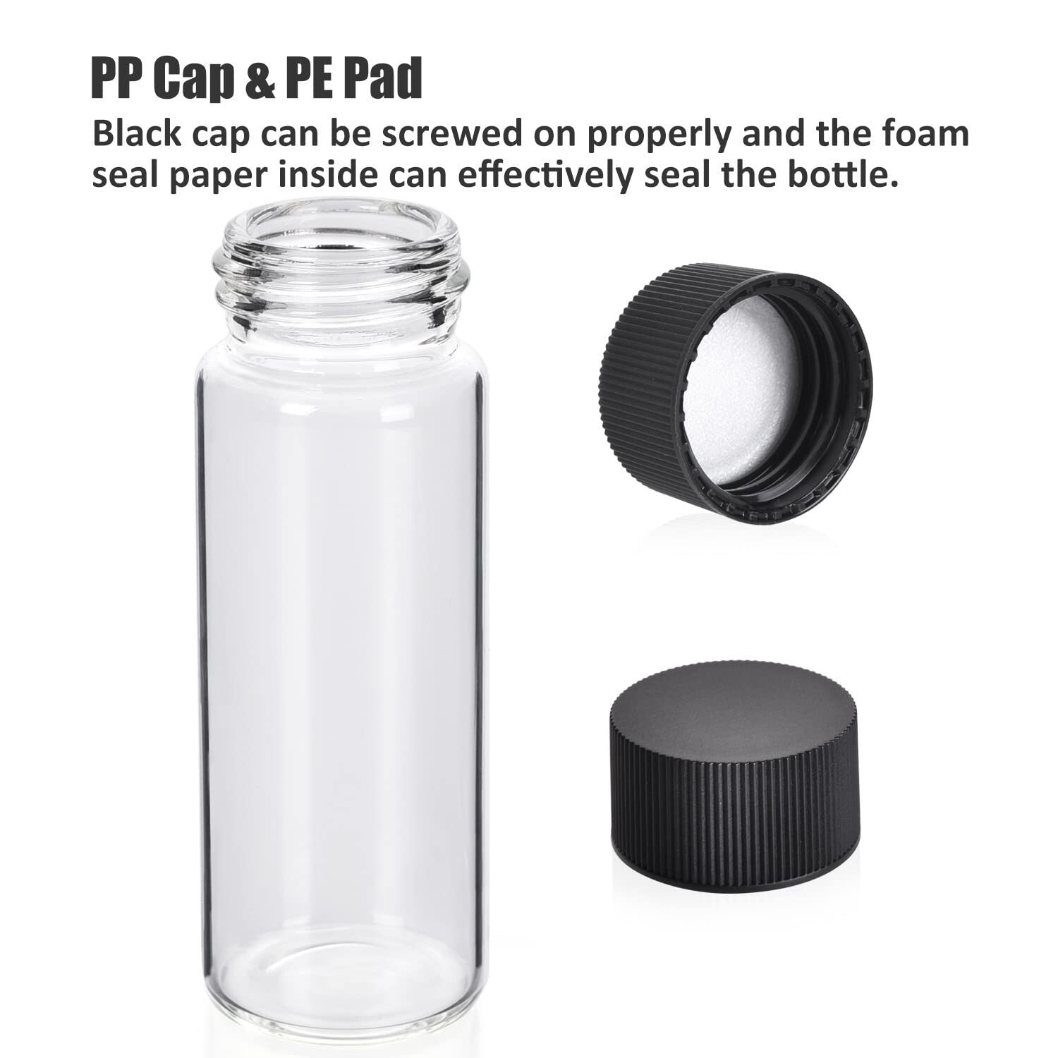 Durable 40ML Glass Vials with Screw Caps - Leakproof & Lightweight - 100 Pack