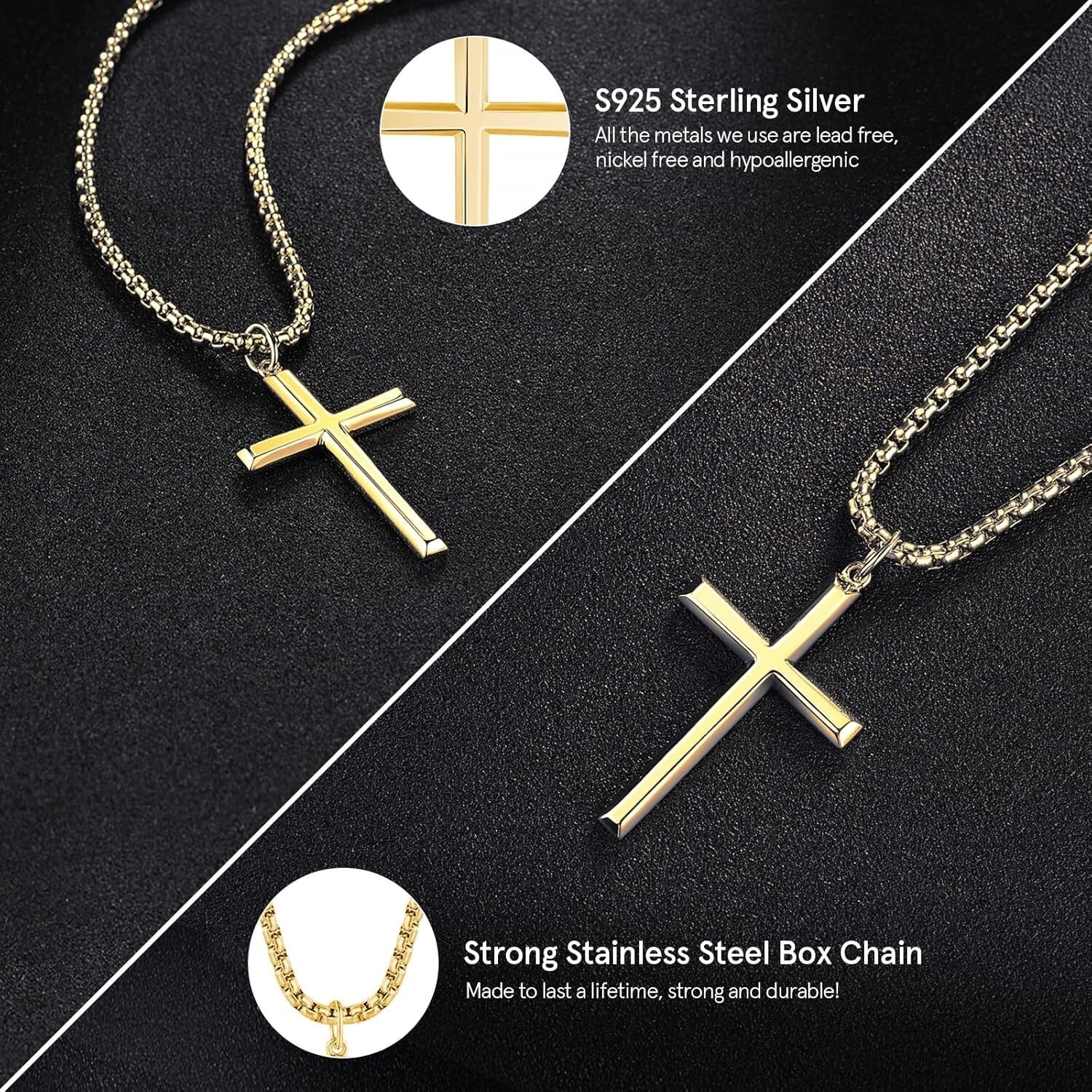 Durable Sterling Silver Cross Pendant Necklace for Faithful Men - Gift Ready
