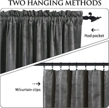 Load image into Gallery viewer, Elegant Grey Velvet Blackout Curtains 84" Long - Set of 2 Room Darkening Drapes