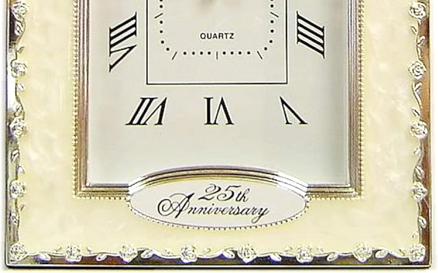 Beautiful Free-Standing 25th Anniversary Quartz Clock - Silver Floral Design
