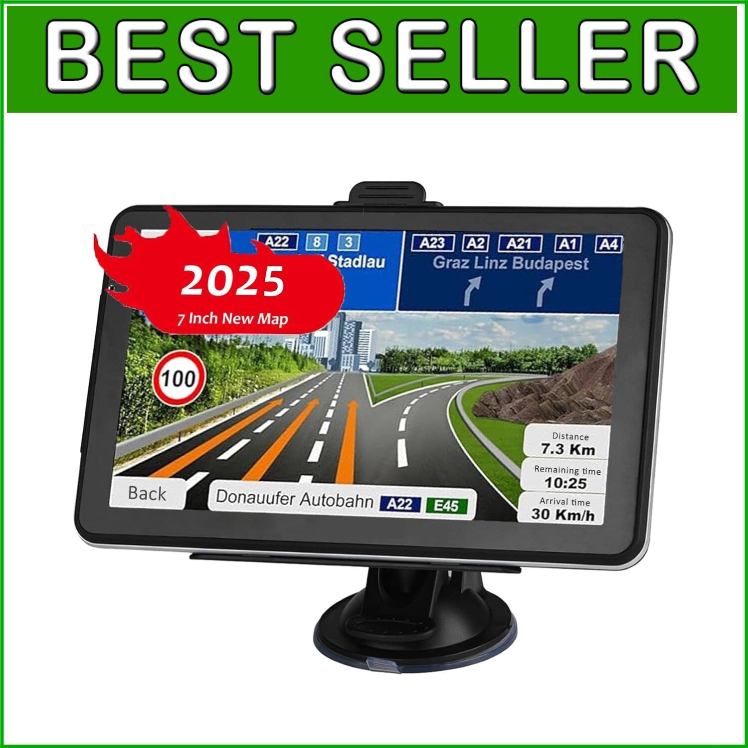 Advanced 7-Inch Car GPS with Real-Time Alerts & Lifetime North America Maps