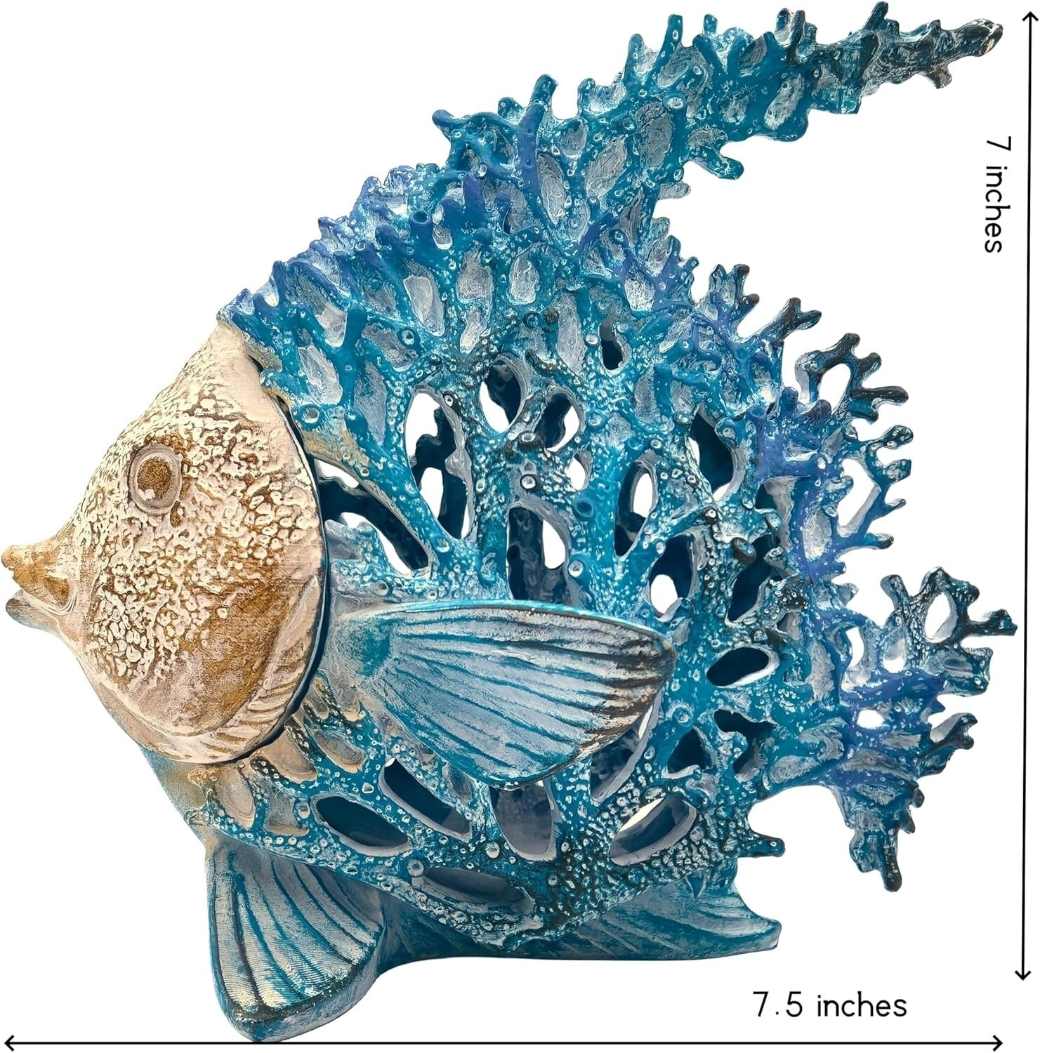 Coastal Coral Reef Angel Sculpture in Turquoise & Blue - Art Deco Tabletop Decor