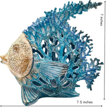 Load image into Gallery viewer, Coastal Coral Reef Angel Sculpture in Turquoise &amp; Blue - Art Deco Tabletop Decor