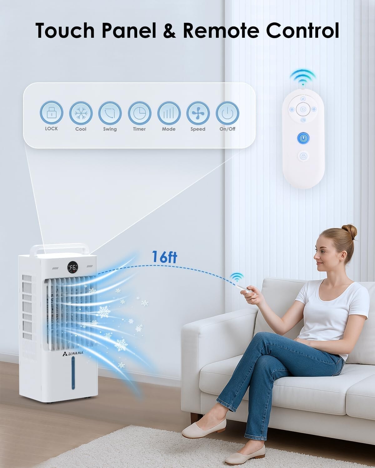 Energy-Efficient 3-in-1 Portable Air Cooler with Remote Control & 2.64-Gal Tank