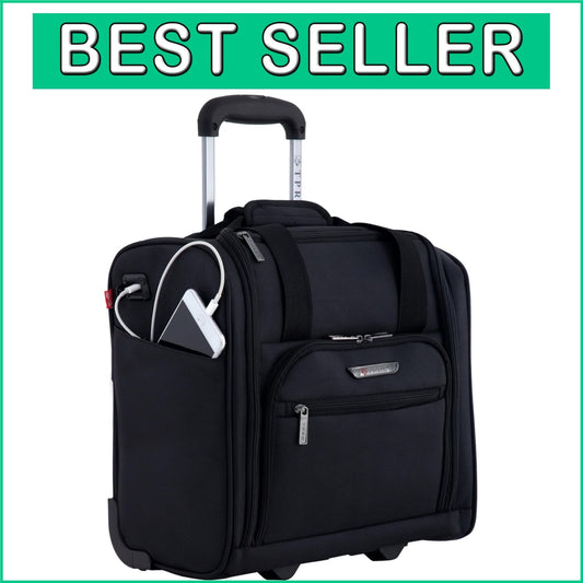 Durable 15-Inch Under Seat Travel Bag with USB Charger - Versatile Black Luggage