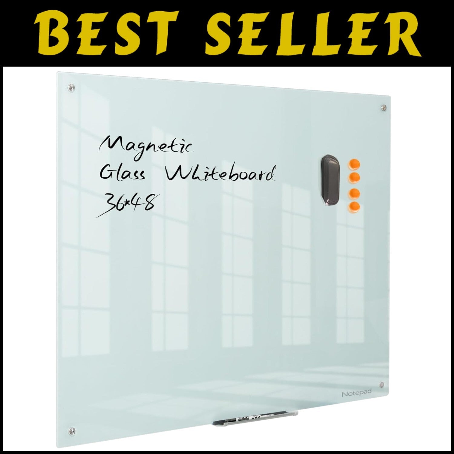 Durable 48 x 36 Magnetic Glass Whiteboard - Stylish Office & Classroom Decor