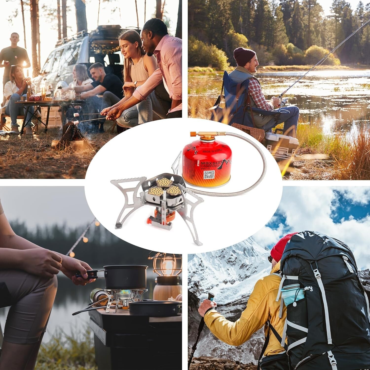 6800W Portable Camping Stove with 3 Burners & Piezo Ignition for Outdoor Cooking