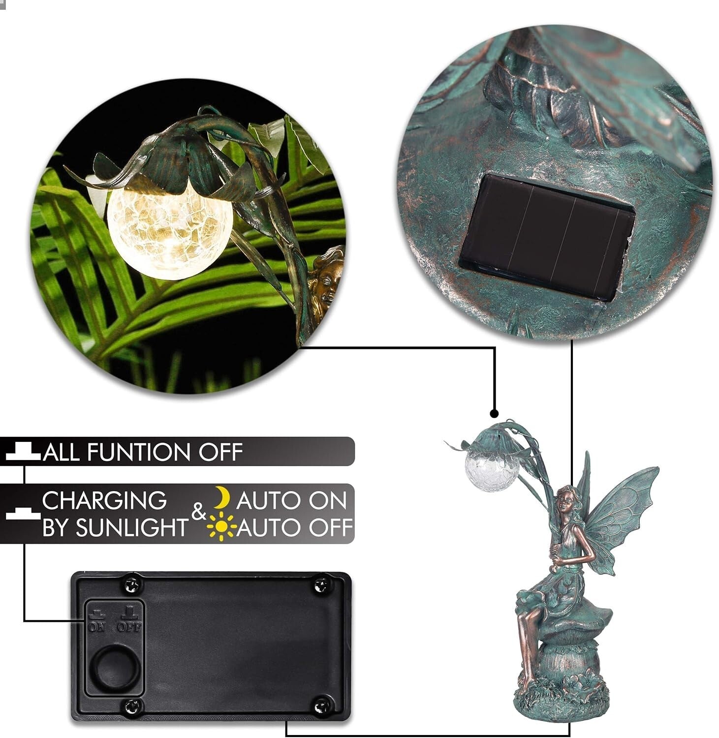 Enchanting Patina Bronze Fairy with Solar Glow Light – Decorative Garden Gift