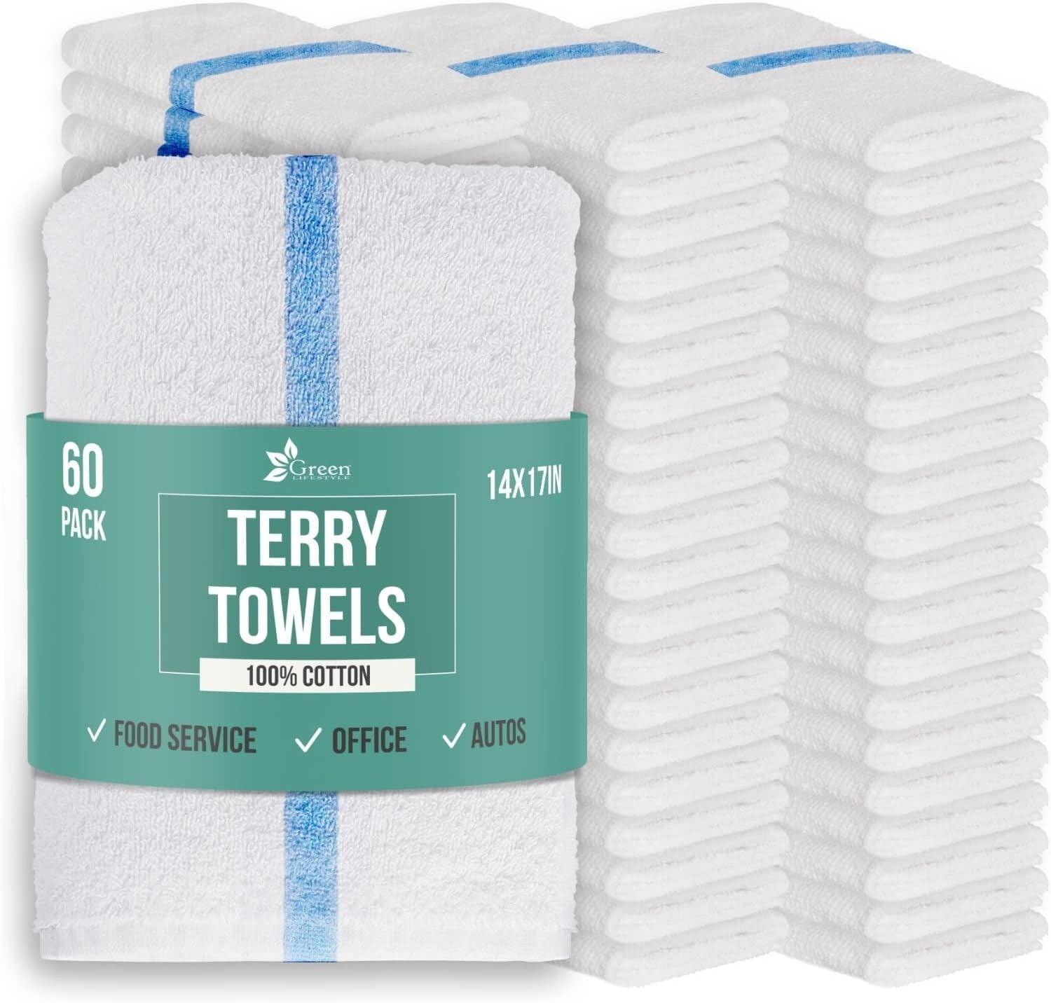 Durable Lint-Free 60 Pack of Blue Stripe Terry Towels - Eco-Friendly Solution