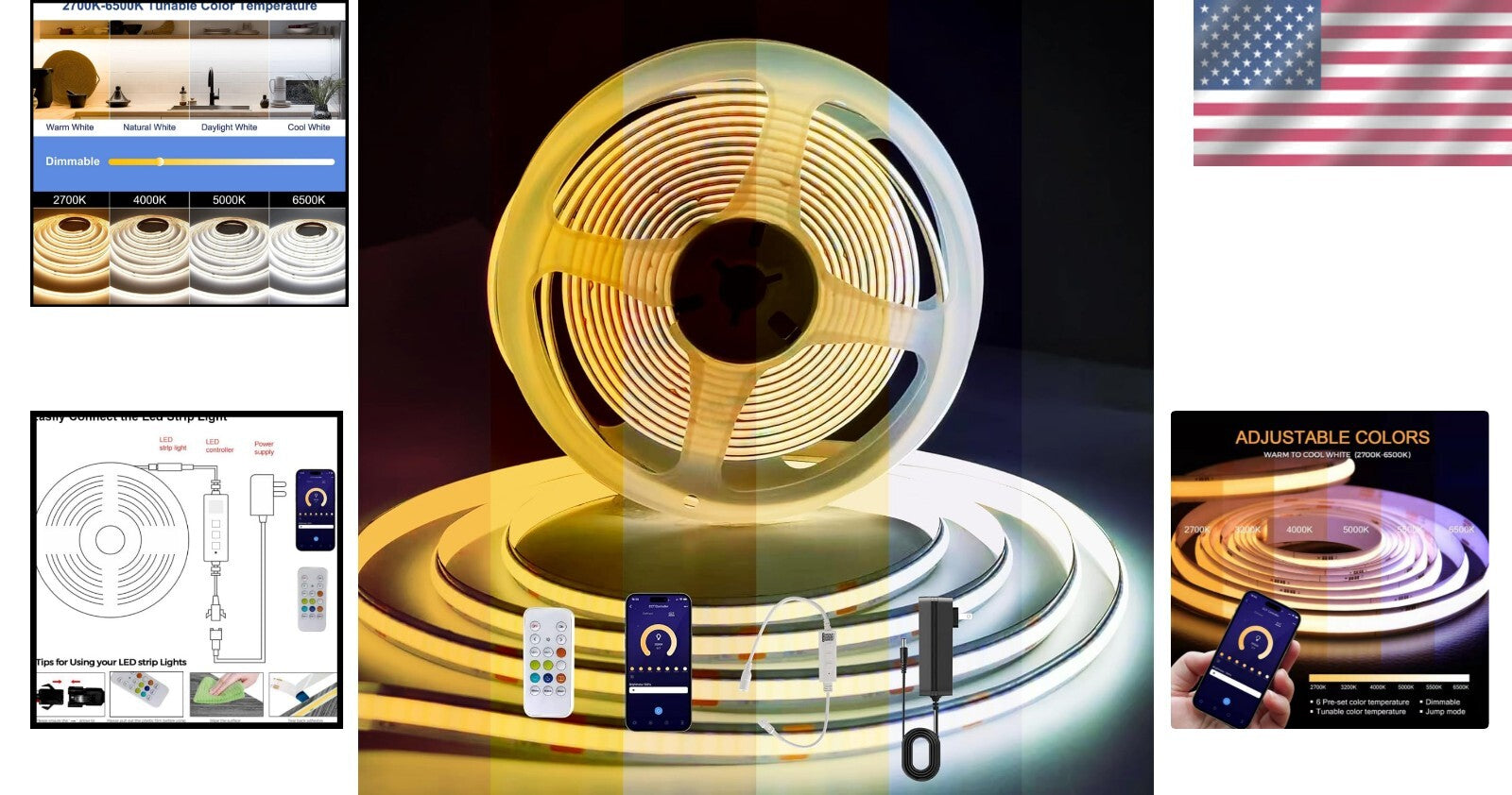 CCT 32.8ft Tunable White LED Strip - Bluetooth Dimmable Tape Light for Elegance