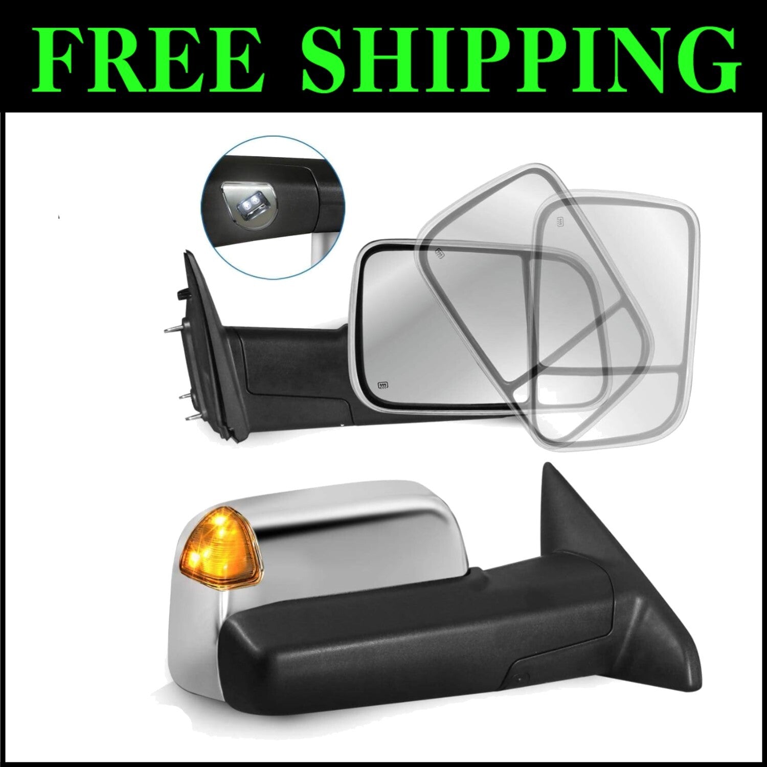 Premium Heated Towing Mirrors with Puddle Lights for 2009-2023 Ram 1500 Classic