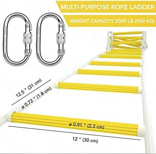 Compact Weather Resistant 8ft Rope Ladder - Ideal for Emergencies & Tree Houses