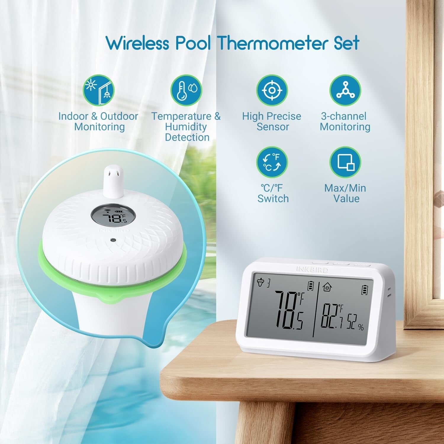 Compact Wi-Fi Connected Thermometer & Humidity Monitor for Water Settings