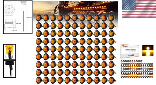 100 Pcs Amber 3/4 Inch LED Side Marker Lights for Trucks & Trailers - Waterproof