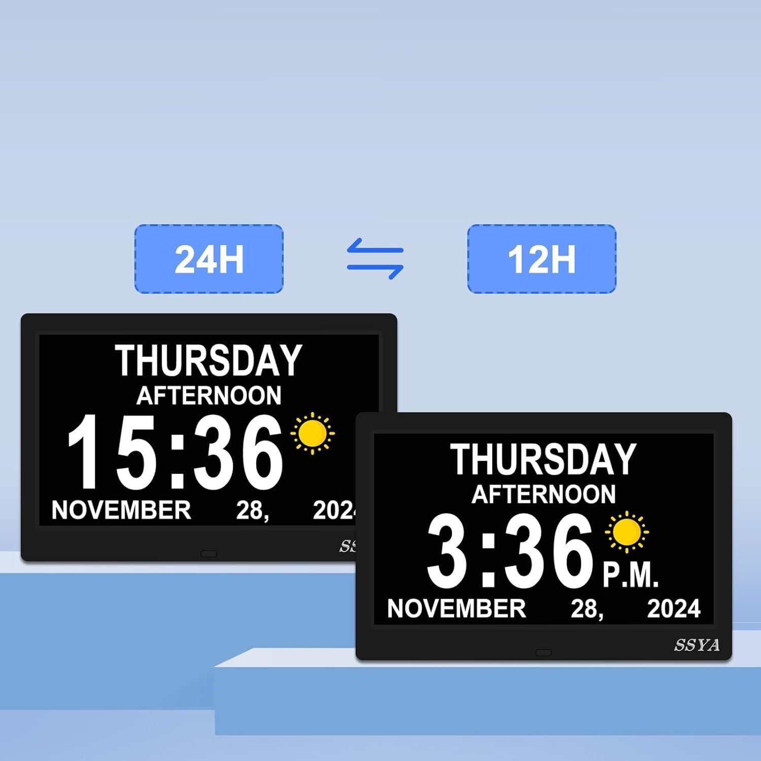 Dementia Clock for Seniors - 11.5'' Digital Calendar Alarm Clock with 12 Alarms