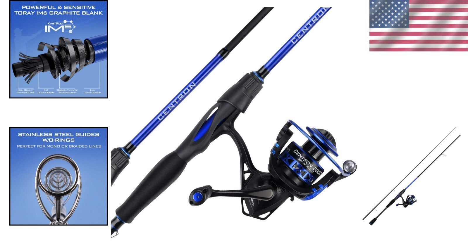 Centron 6' IM6 Graphite Fishing Rod and Reel Combo - All Purpose & Lightweight