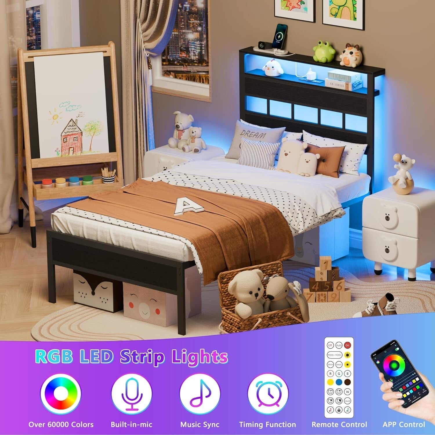 Durable Twin Bed Frame with USB Charging Station & Under-Bed Storage Solutions